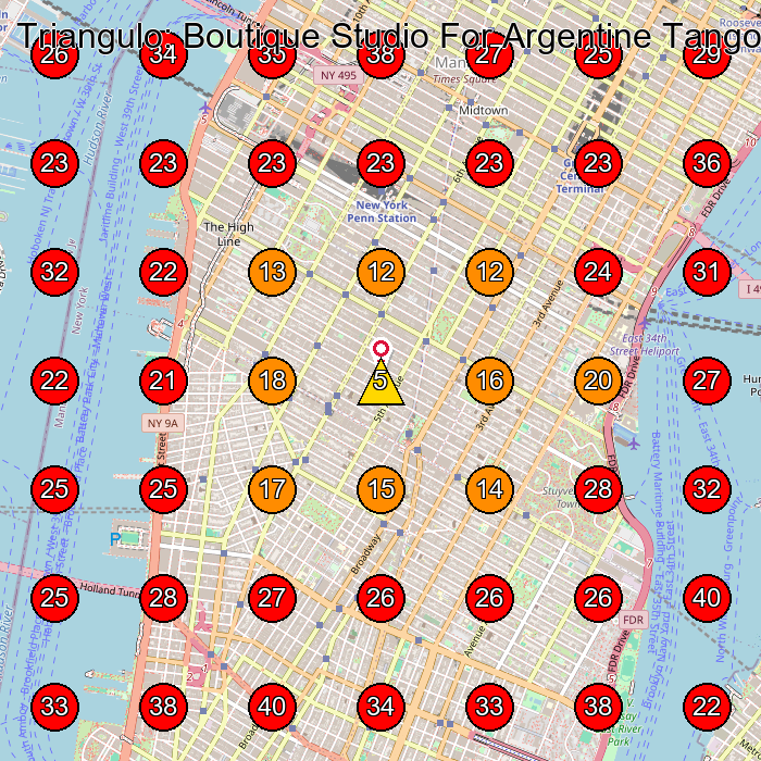 Triangulo: Boutique Studio For Argentine Tango GeoGrid visibility map for Dance School in New York